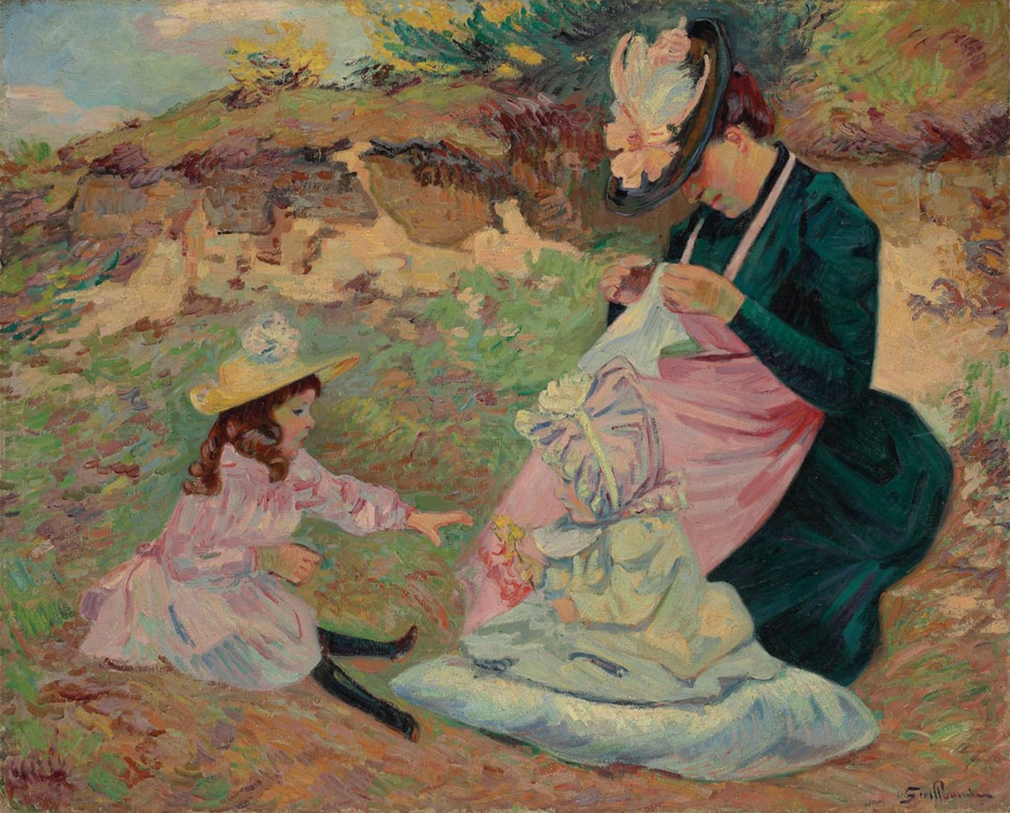 SERENDIPITP Vintage Wall Art Canvas Nordic Poster Canvas Print Picture Madame Guillaumin and Her Daughters by Jean Baptiste Armand Guillaumin Wall Art Poster for Home Decor 60x90cm