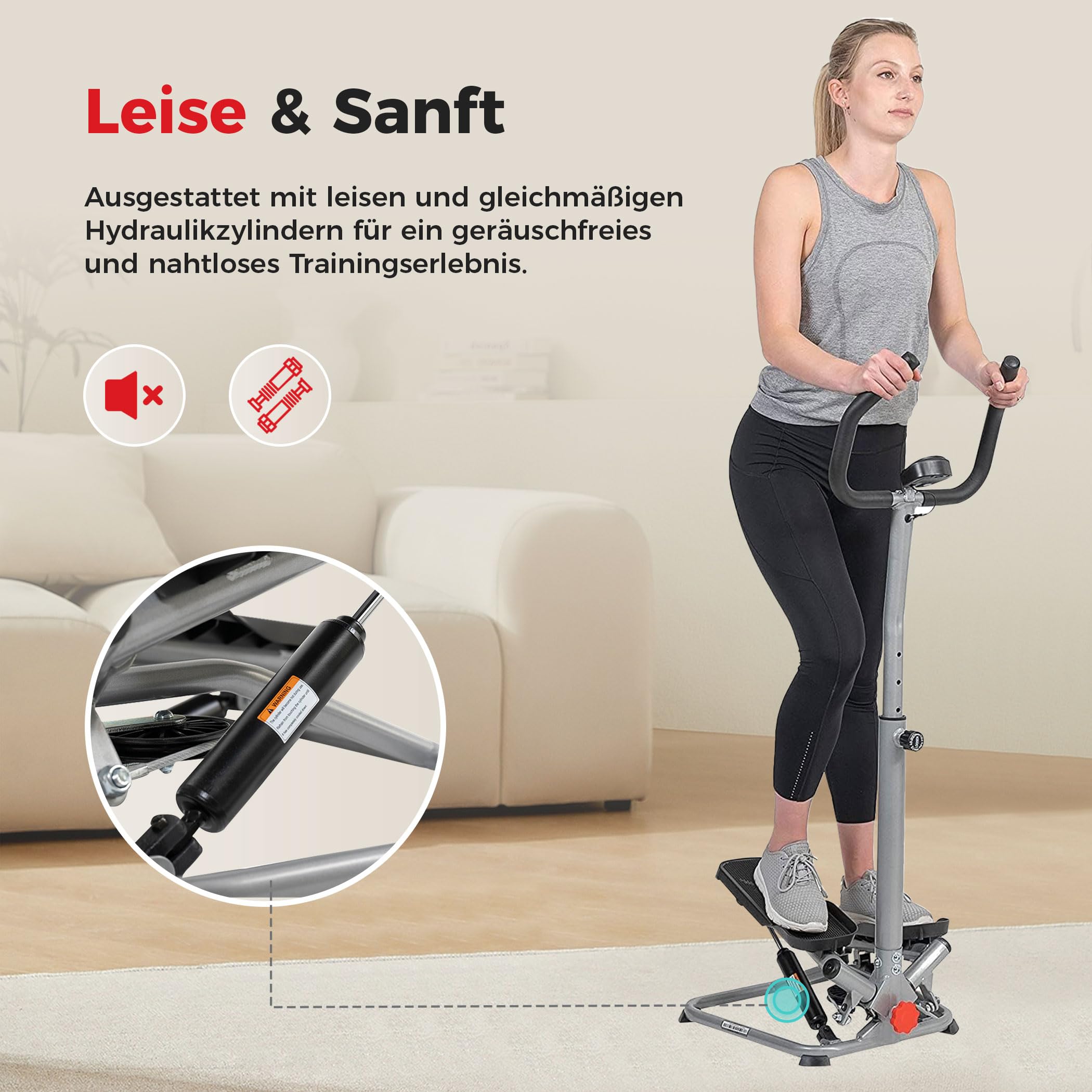 Sunny Health & Fitness Stair Stepper mit Lenker, Stairmaster für Zuhause, Gelenkschonendes Cardio-Training, Optionaler Twist-Bewegung, Widerstandsbändern und Kostenloser SunnyFit App-Verbindung