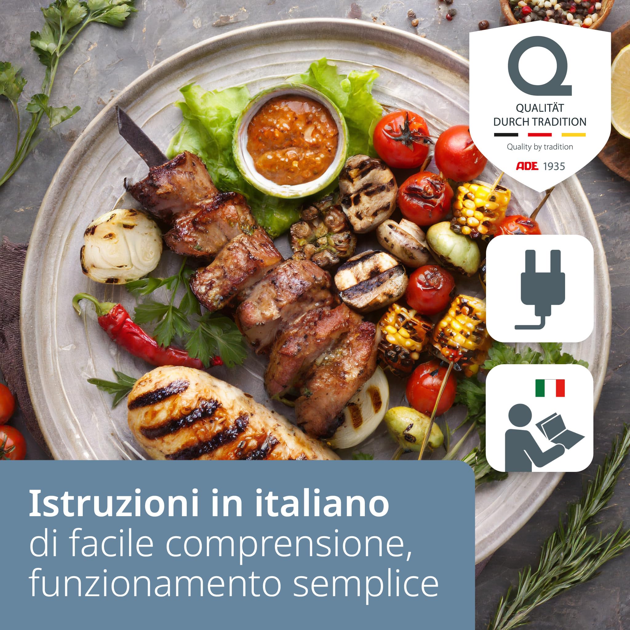 ADE Bistecchiera elettrica per sandwich | piastra elettrica per cucinare | tostapane piastra | griglia elettrica perfetta per bistecche, verdure, panini, tramezzini | 2.000 watt