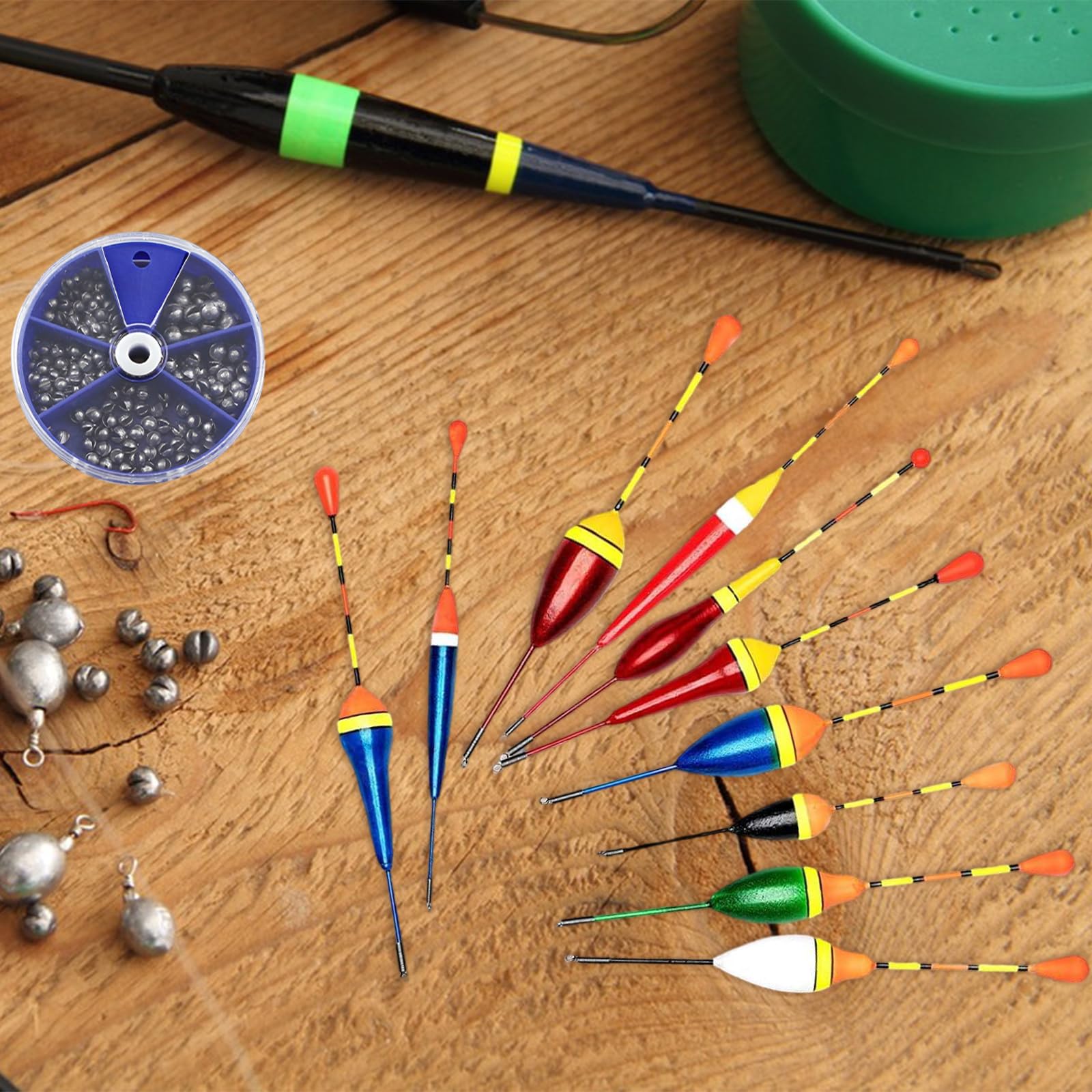 10Pcs Galleggianti da Pesca Galleggiante Pesca ad Alta Sensibilità Kit Pesca Mare 205Pcs Ciondolo Aperto 3Pcs Anello Girevole 4Pcs Stopper Galleggiante Pesca Adatto a Tutti i Tipi di Pesce