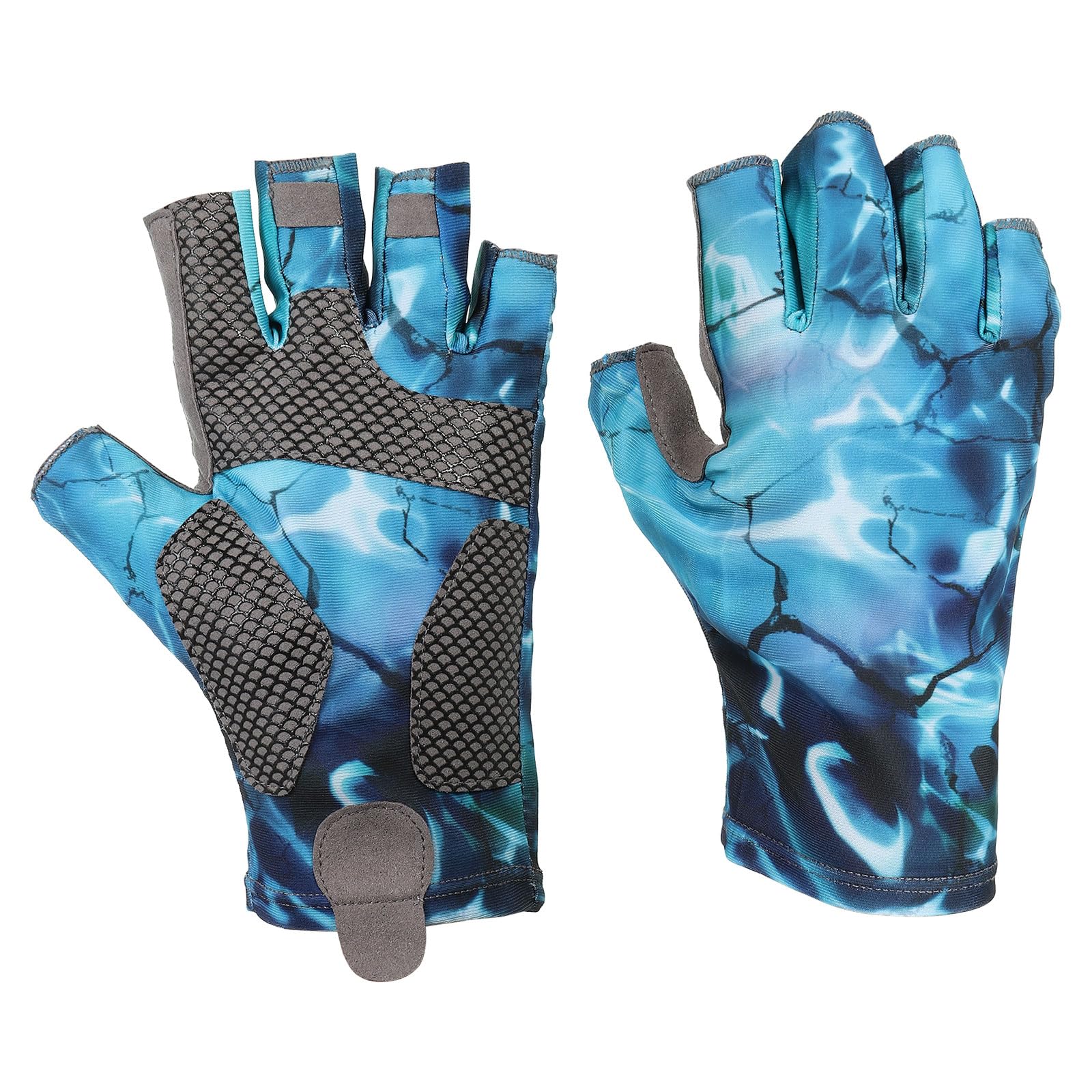 PATIKIL Fishing Gloves, 1 Pair Breathable Fingerless Sun Protection Gloves for Men Women Kayaking Rowing Cycling Hiking Blue (M Size)