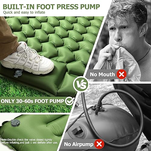 Miniatura 6 de Colchoneta inflable ultraligera para dormir con bomba de pie integrada, colchón de aire compacto y duradero para camping, mochileros, senderismo,