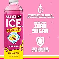 Vista 4 de Sparkling Ice STARBURST Fruit Punch, Zero Sugar Flavored Sparkling Water, with Vitamins and Antioxidants, Low Calorie Beverage, 17 fl oz Bottles