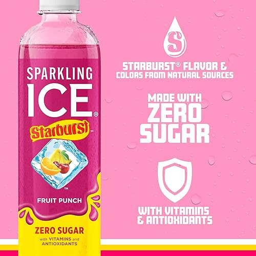 Miniatura 4 de Sparkling Ice STARBURST - Ponche de frutas, agua con gas sin sabor a azúcar, con vitaminas y antioxidantes, bebida baja en calorías, botellas de 17