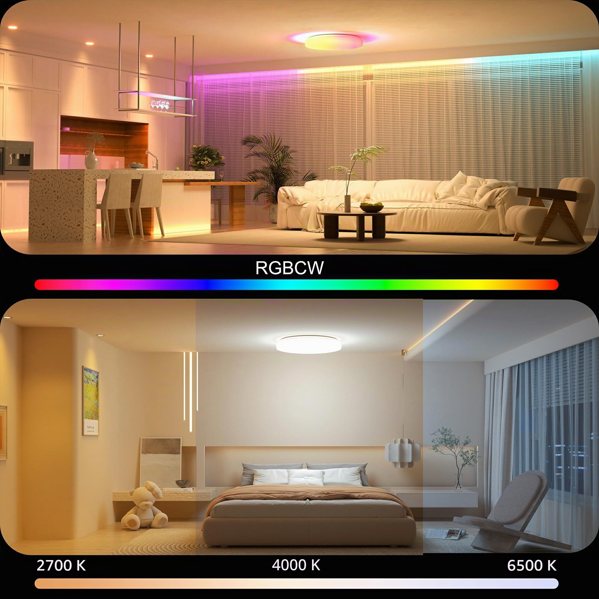 24W Plafoniera Smart LED Ø30CM 2400LM RGB WiFi con App Controllabile Tramite App Compatibile Alexa e Google Assistant per il Soggiorno