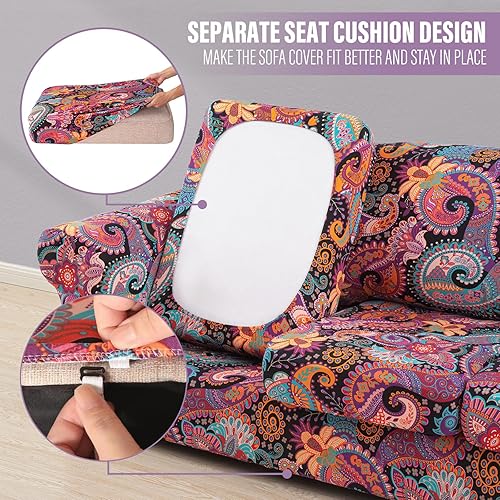 Miniatura 4 de Lamberia Funda de sofá estampada para sillón de 2 cojines, funda de sofá de alta elasticidad de 3 piezas con dos fundas de cojín separadas con parte