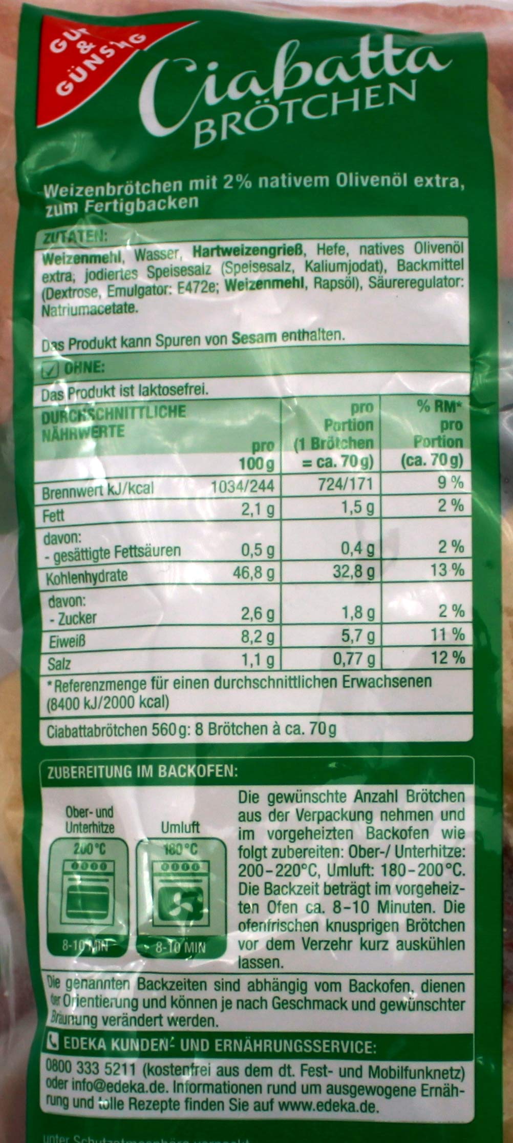 Gut & Günstig Ciabattabroetchen, 12er Pack (12 x 560g)