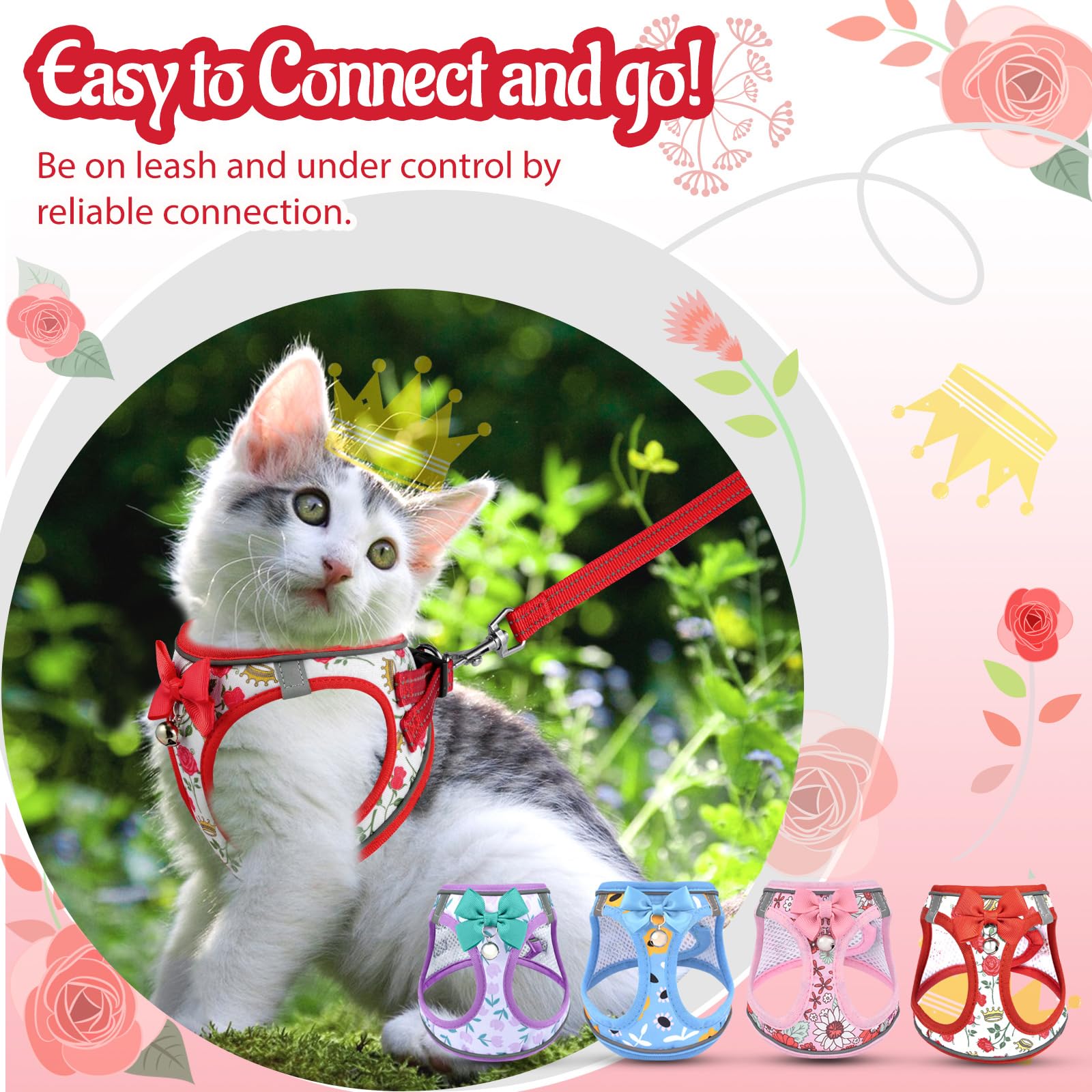 Cat Harness and Lead Escape Proof for Walking Adjustable Soft Kitten Harness with Reflective Straps Step in Cat Vest for Small Kitten and XS Dogs - Image 3