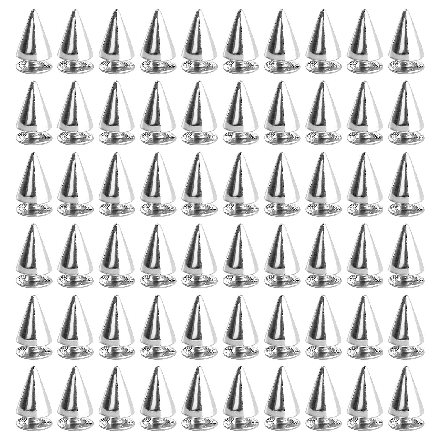 Hopzab 100 PCS 7x10mm Silver Cone Spikes Studs with Screw Back, Metal Punk Rivet Spikes for DIY Clothing, Leather, Bags, Shoes, Belts, Craft Decoration