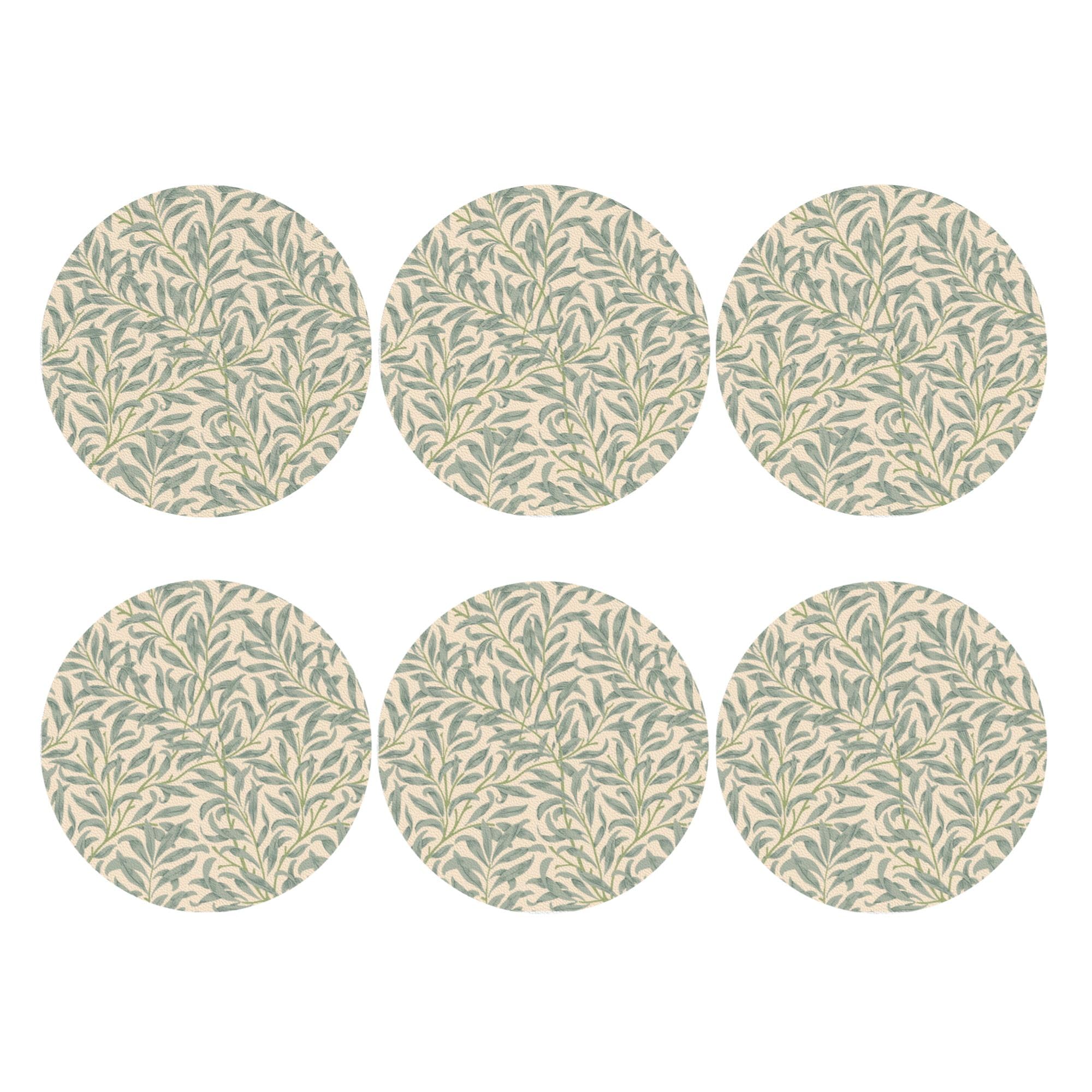 Vintage Botanical Leather Coasters, William Morris Art Style Natural Botanical Art for Kitchen Coffee Room, Set of 6