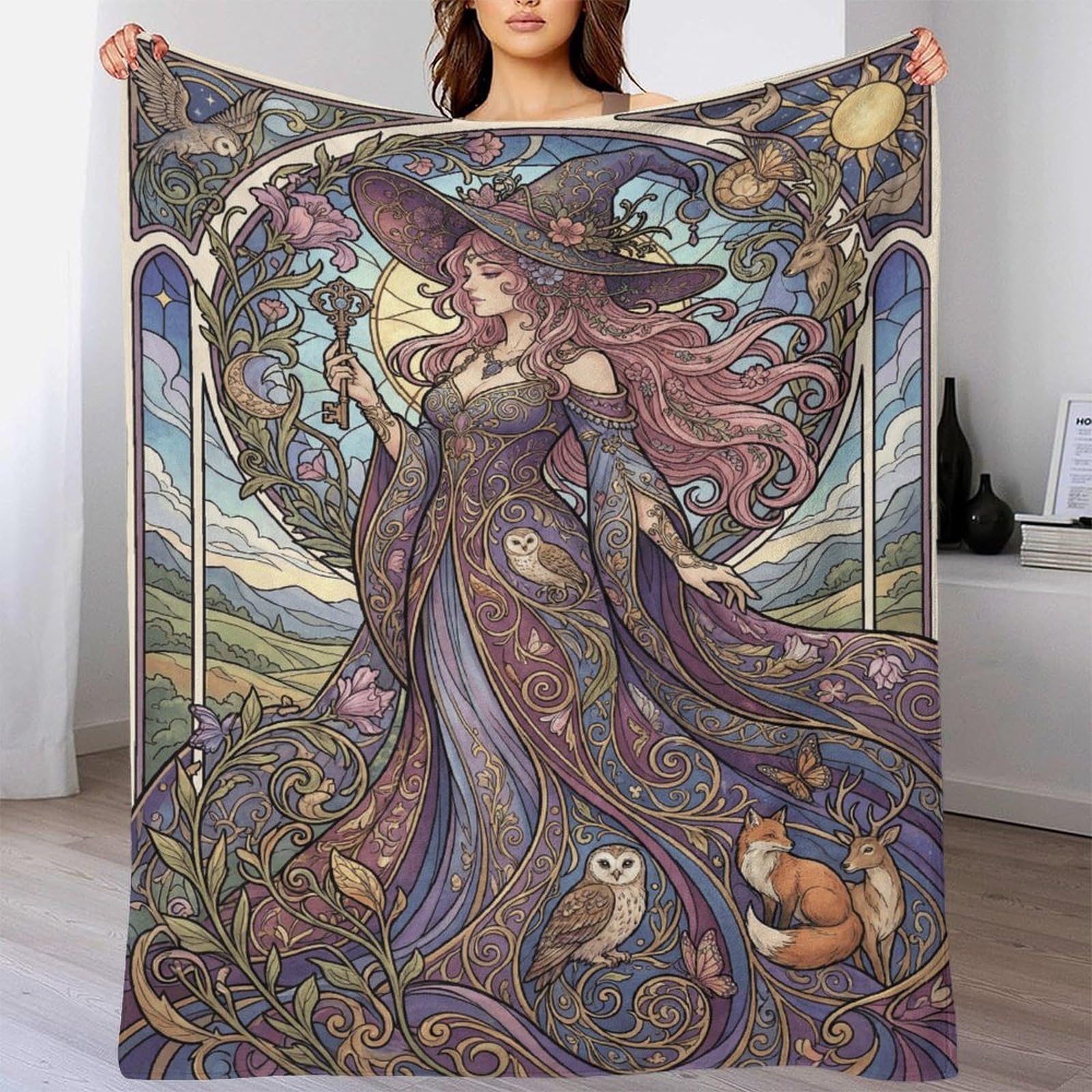 H3B8U2Y5 Art Nouveau Mucha Woman for Flannel Throw Blanket, Bedroom Nap Use