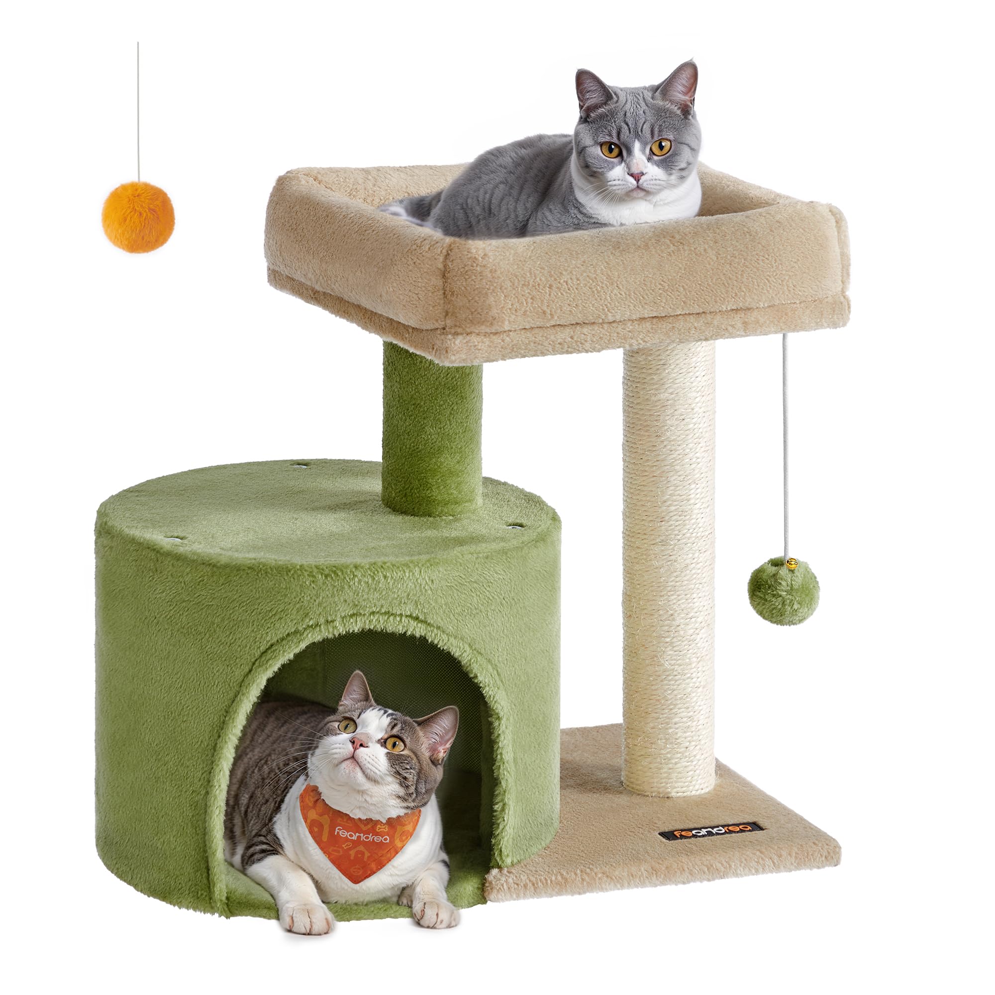 Feandrea Cat Tree Tower with Sisal Scratching Post, Cat Condo with Padded Perch, for Small Spaces, Kittens, Grass Green and Camel Brown UPCT050C01 Grass Green + Camel Brown