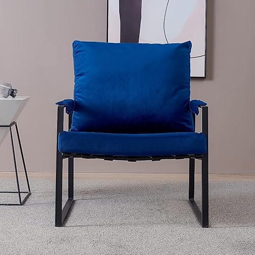 Miniatura 2 de Silla decorativa moderna con cojín de terciopelo, marco de metal Relax con brazos individuales, salón contemporáneo para dormitorio, oficina, balcón