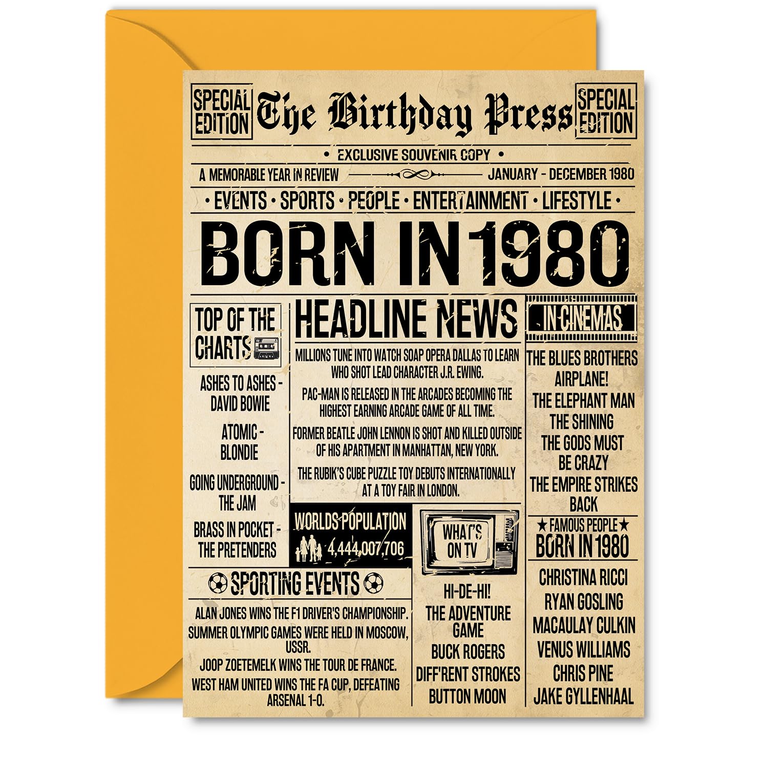 46th Birthday Card for Men Women - Bday Press Newspaper 1980 - Happy 46 Birthday Cards for Auntie Brother Uncle Colleague Son Niece, A5 Bday Greeting Cards
