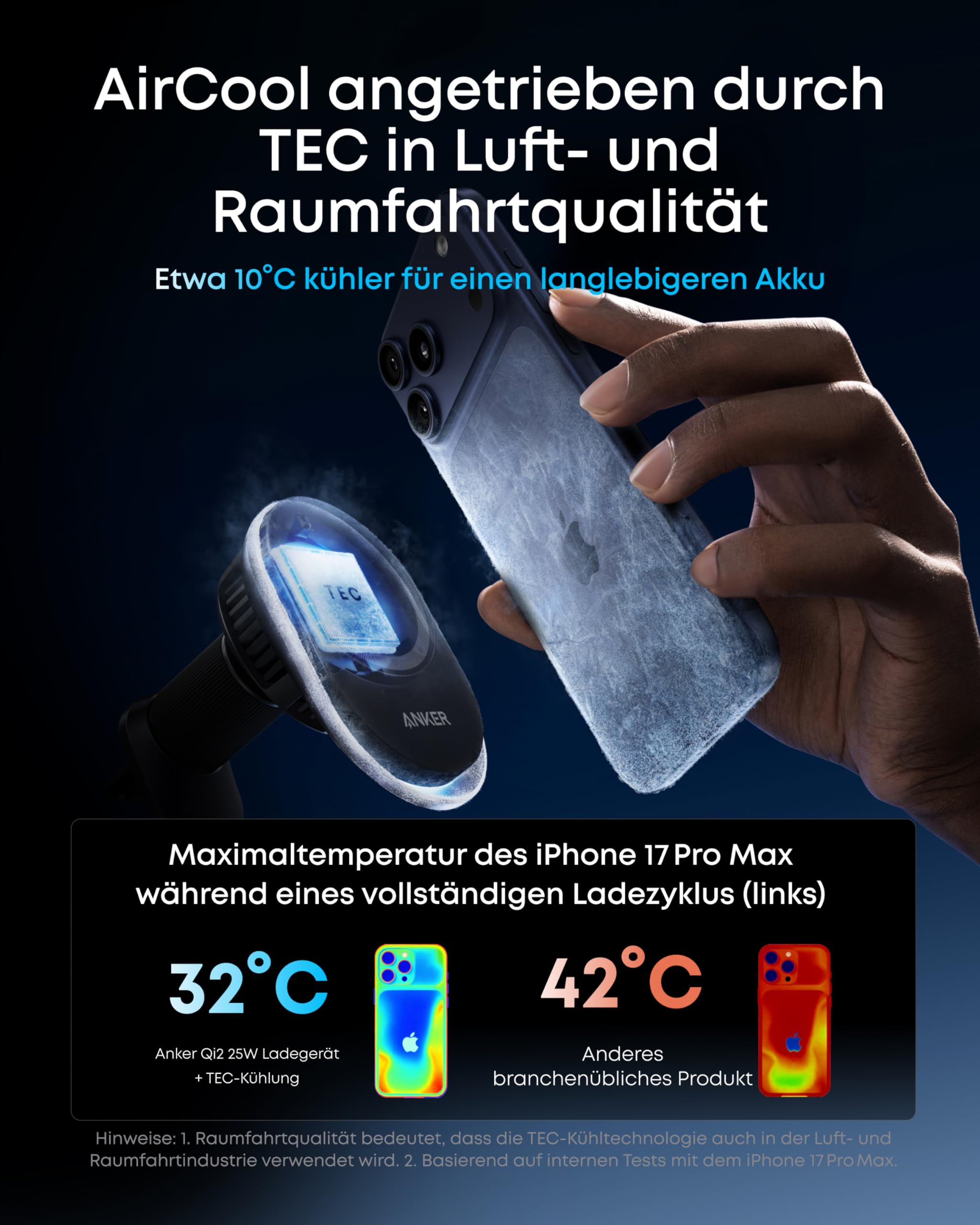 Anker Prime Magsafe Kfz-Ladegerät, Qi2 25W zertifiziertes kabelloses Autoladegerät mit TEC-Aktivkühlung, Starke Magnete, Lüftungshalterung für iPhone 17–12 (Lüftungskompatibilität prüfen), 60W Adapter