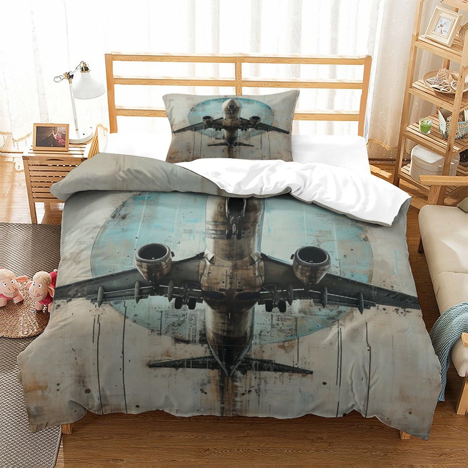 P1s9u7w5y Aircraft-5 Vintage Aircraft 3D Printed Duvet Cover Set 3Pcs Microfiber Plane Bedding Set For Bedroom Single（135X200cm）