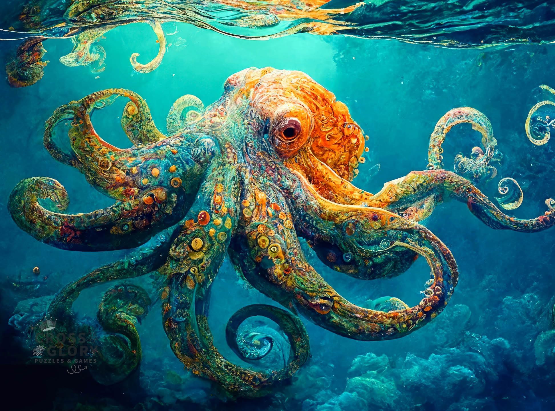 Cross & Glory | Jigsaw Puzzles 1000 Pieces for Adults | Deep Blue Octopus Odyssey | Ocean Octopus Puzzles for Adults | Challenging Brain Teaser Ocean Puzzle | 20 x 27 Inches