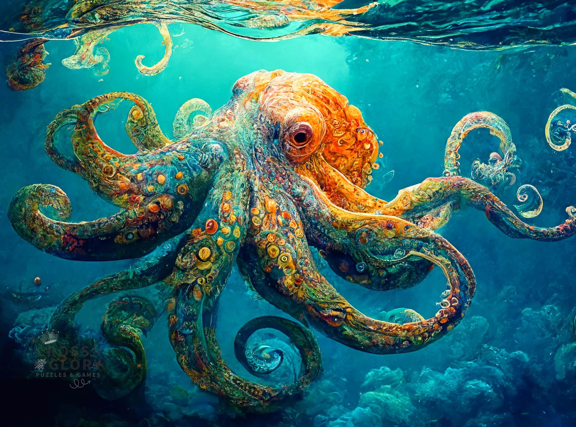 Cross & Glory Jigsaw Puzzles 1000 Pieces for Adults | Deep Blue Octopus Odyssey | Ocean Octopus Puzzles for Adults | Challenging Brain Teaser Ocean Puzzle | 20 x 27 Inches