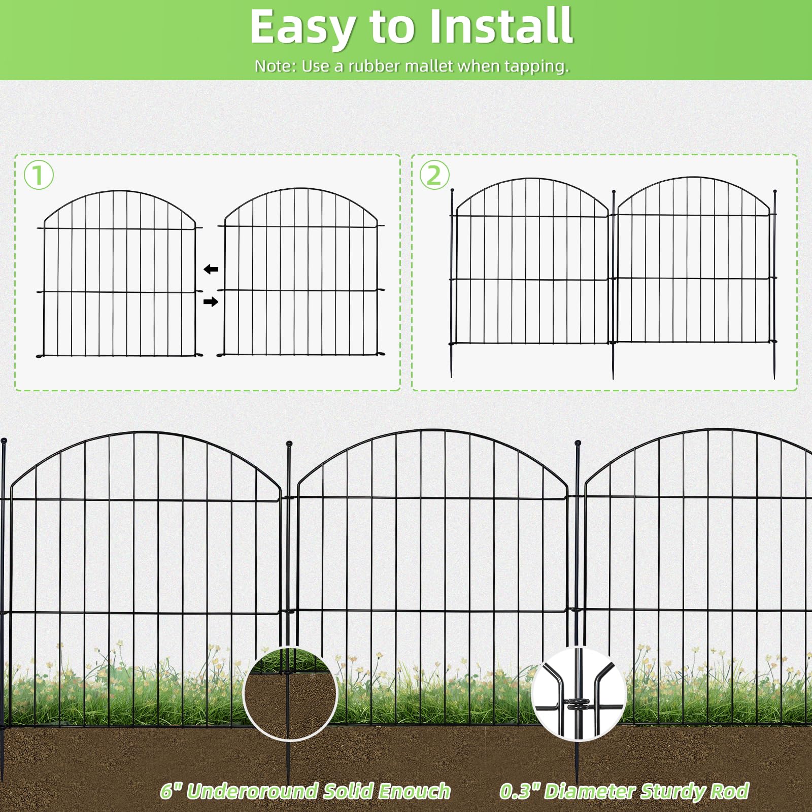 TOUFUN Lot De 6 Clôtures De Jardin - 57,9 Cm (H) X 3,3 M (L