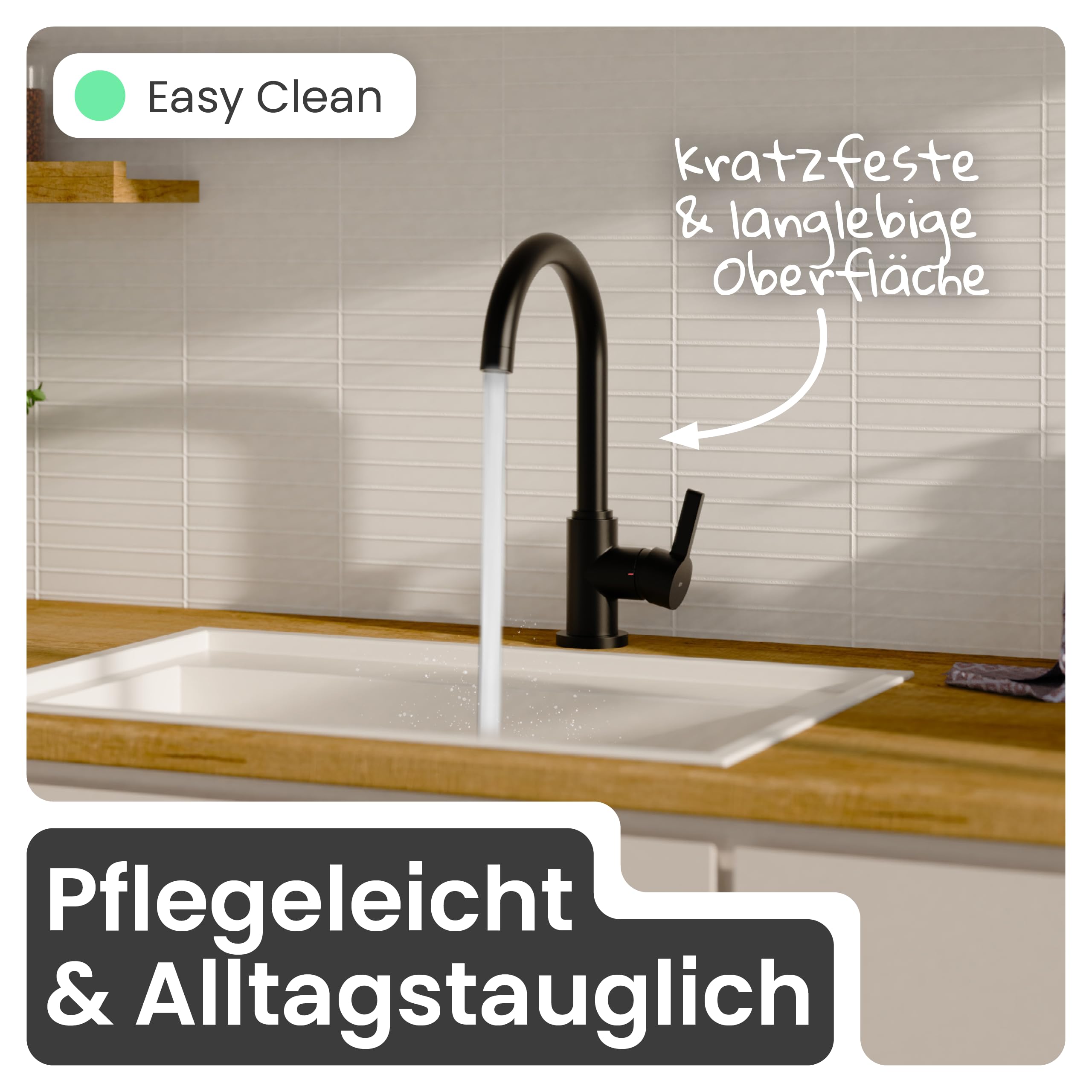 instmaier Leona | Küchenarmatur 360° schwenkbar | Schwarz matt |Wasserhahn Küche | Spültischarmatur mit hohem Auslauf | Armatur Spüle | Einhebelmischer | Mischbatterie