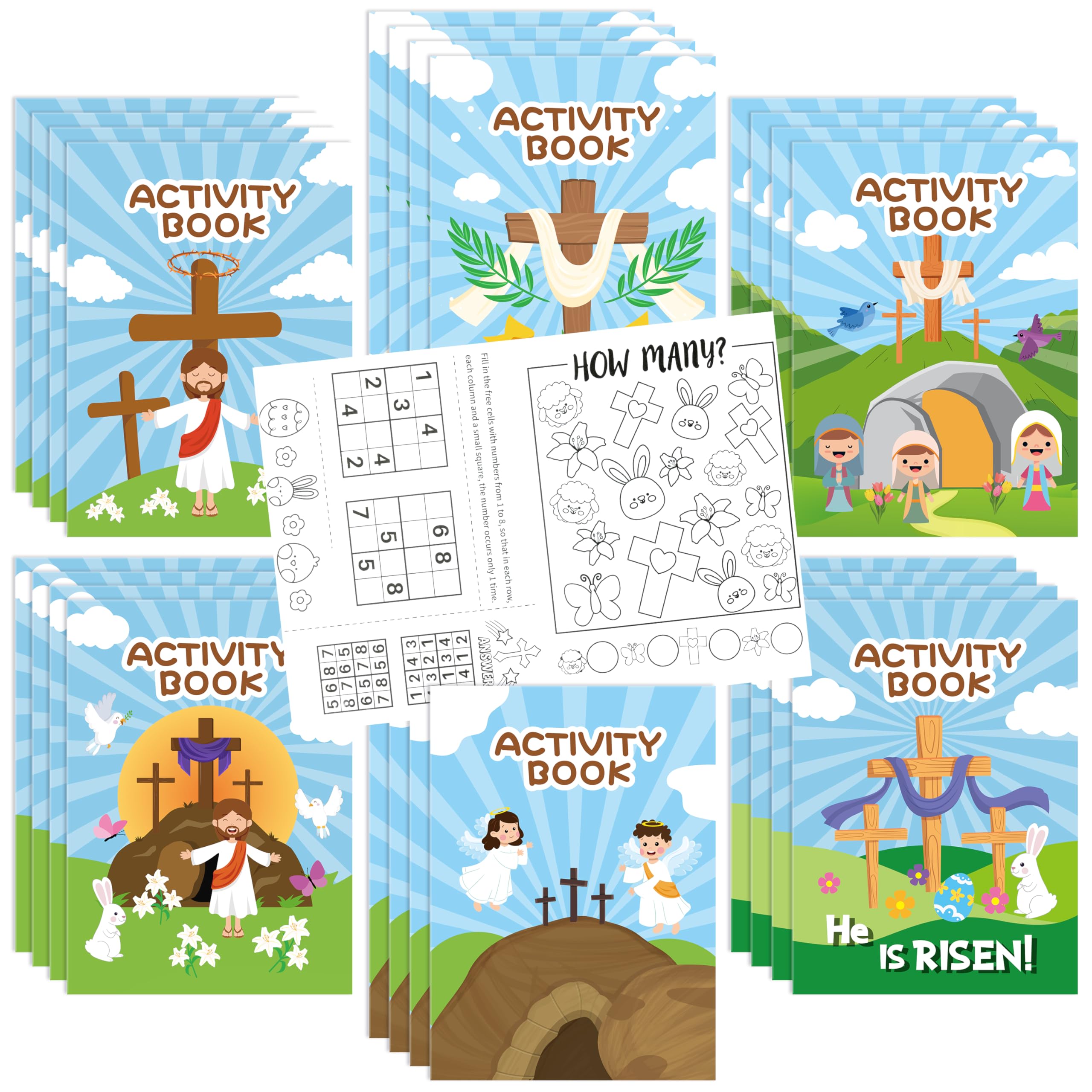 ANGOLIOEaster Activity Coloring Books - 24P Easter He is Risen Coloring Book Party Favor for Kids Easter Holiday Activity Book Religious Jesus Diy Coloring Book for Kids Sunday School Classroom Gifts
