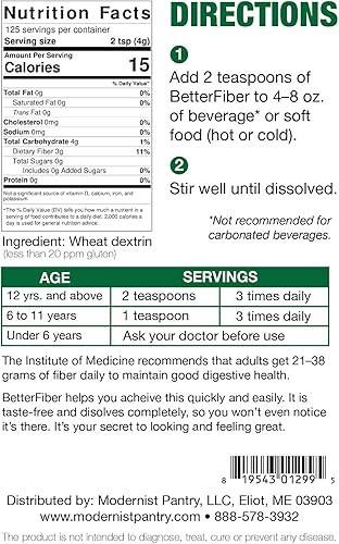 Vista 4 de BetterFiber - Suplemento de fibra prebiótica [equivalente 100% genérico de la marca líder] Sin OMG, vegano, sin gluten, certificado Kosher OU - 17.6