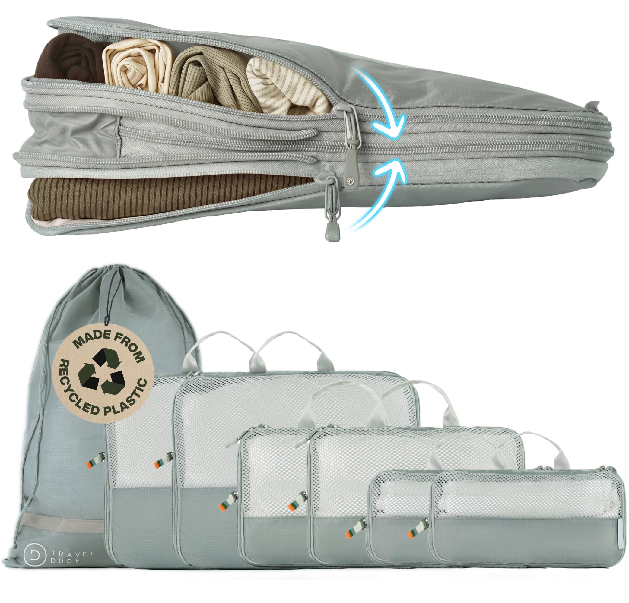 TRAVEL DUDE Organisateur Valise Compressible – Sac de Compression Voyage, Packing Cubes et Pochette Rangement – Idéal pour Rangement Valise et Organisation de Voyage