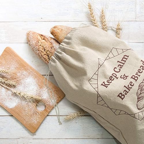 Miniatura 6 de Bolsas de pan de lino, bolsas para panes caseros, paquete de 3 bolsas de lino reutilizables para masa madre, almacenamiento natural para panes