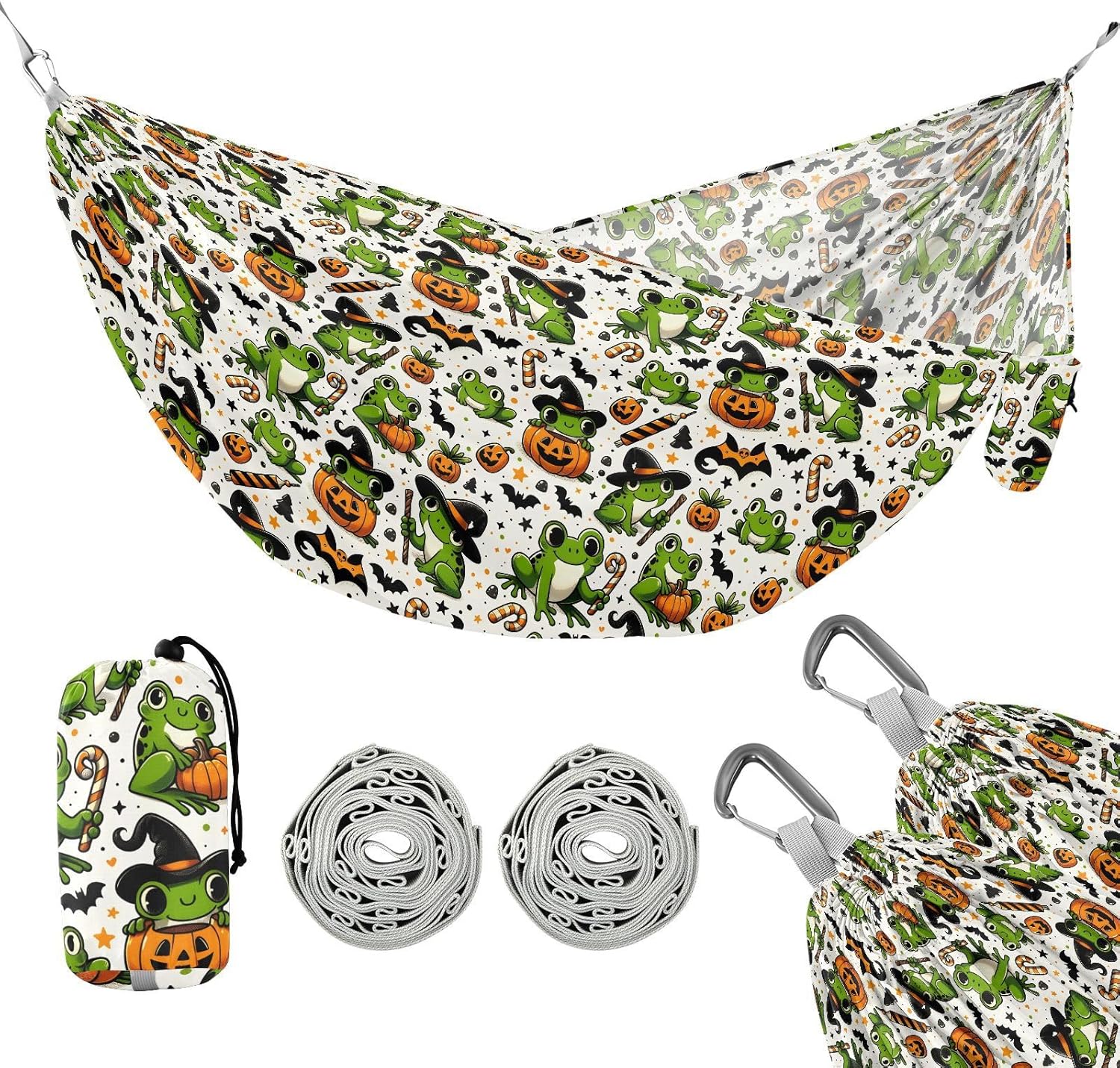 ALAZA Frogs Halloween Camping Hammocks Single or 2 Person 500 lbs Portable Parachute Travel Hammock w/Tree Straps for Hiking Backpacking Indoor Outdoor