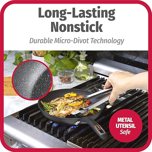 Vista 16 de GoodCook Juego de utensilios de cocina de aluminio antiadherente Micro-Divot de 12 piezas con sartenes, horno holandés, cuchara y volteador, negro