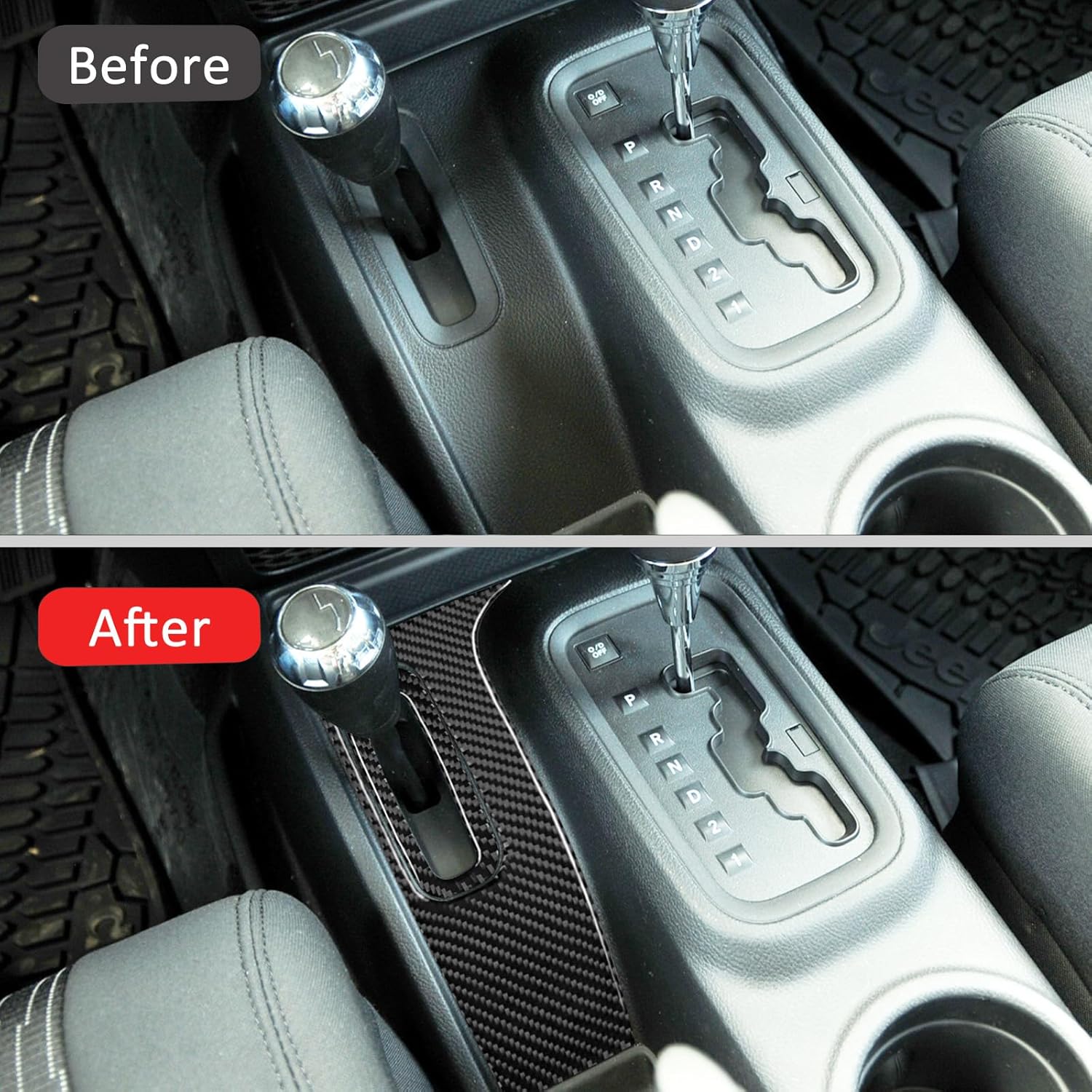 RUIANTE Compatible with Carbon Fiber Center Consoles 4WD Gear Shifter Panel Cover Trim Auto Car Interior Accessories for Jeep Wrangler JK JKU 2011 2012 2013 2014 2015 2016 2017 (1pc Black)
