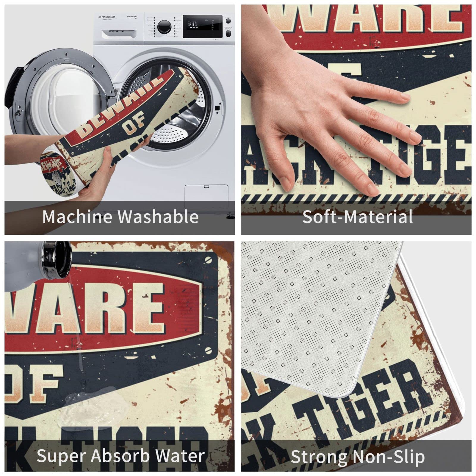 Zerbino per dormitorio con scritta "Beware of Attack Tigre", zerbino autunnale per interni ed ingresso (65 x 90 cm)