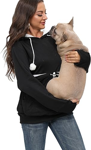 Miniatura 8 de Bolsa de forro polar para mascotas, gato, pequeña, con capucha, soporte para llevar sudadera con bolsillo de canguro