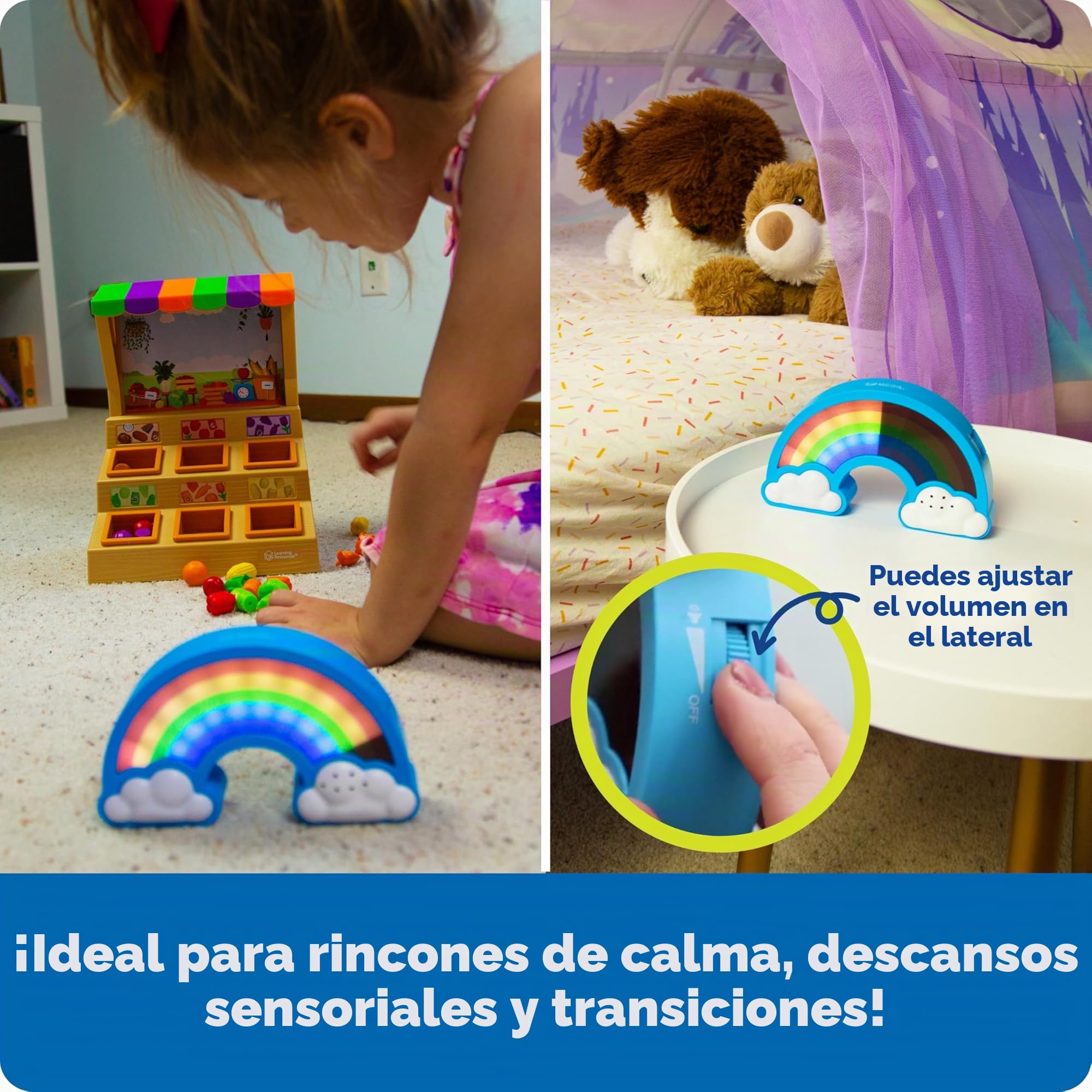 Learning Resources Temporizador Visual de Arcoíris para Niños, Herramienta Sensorial para Rutinas, Transiciones y Gestión del Tiempo, Luz Nocturna, 5 Duraciones, 3+ Años, Sin Pantallas