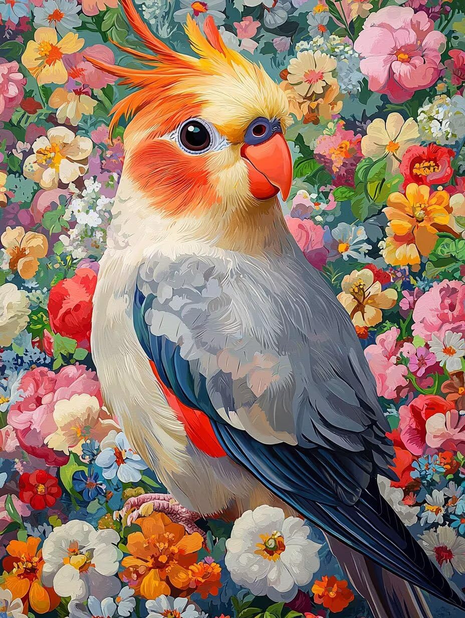 Pappagallo e fiori Dipingere con i Numeri per Adulti, 70x90cm a-1081
