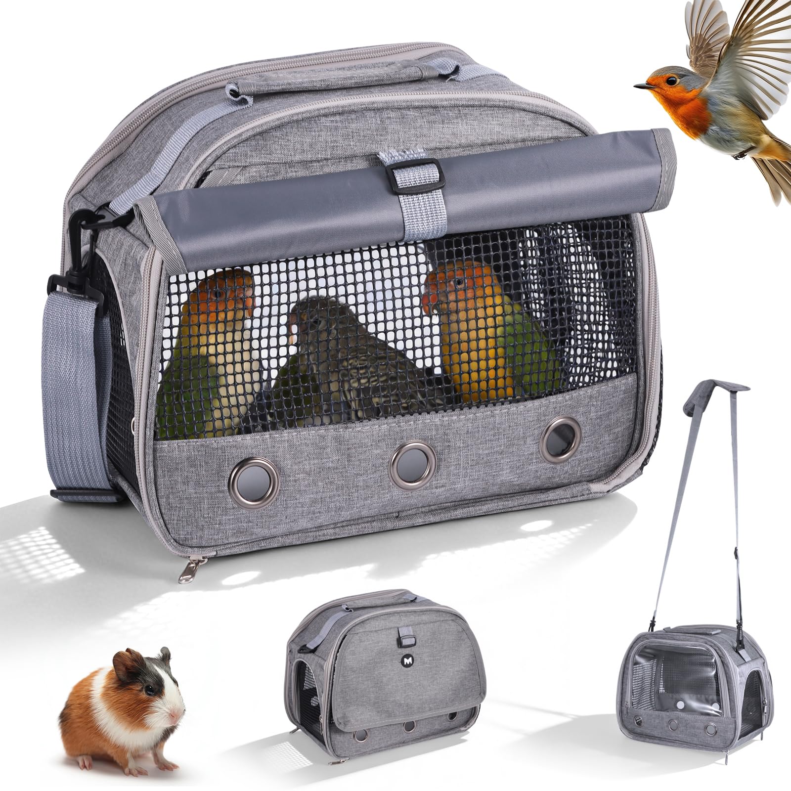 Portable Pet Travel Carrier with Side Window Handle and Adjustable shoulder straps, Bird Travel Carrier for Parrot Hamsters rabbits Small Animals for travel hiking Camping, Breathable Collapsible