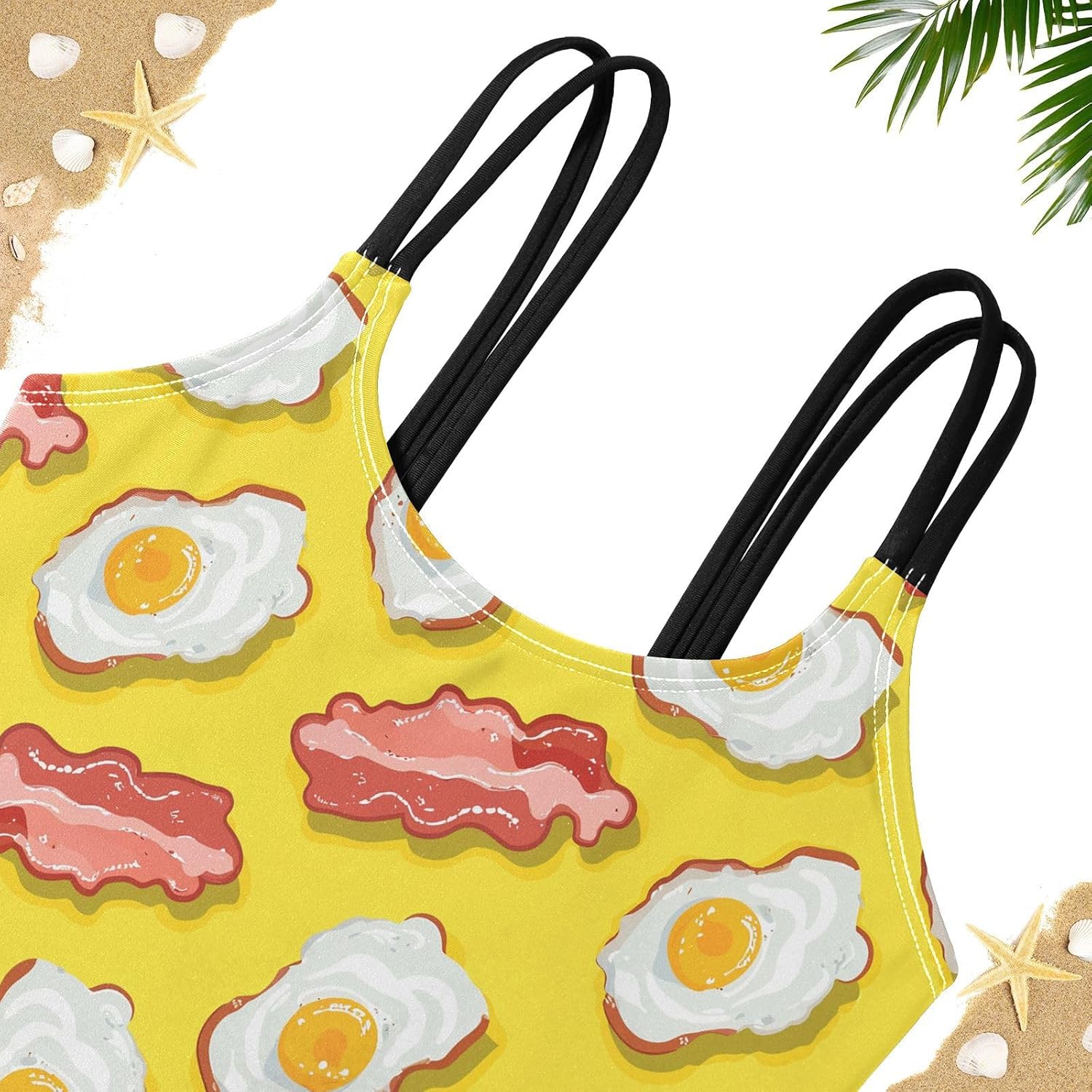 visesunny Girls Two Piece Swimsuits Fried Egg Bacon Girl's Bikini Sets Bathing Suits for Girls Size 5-12Y