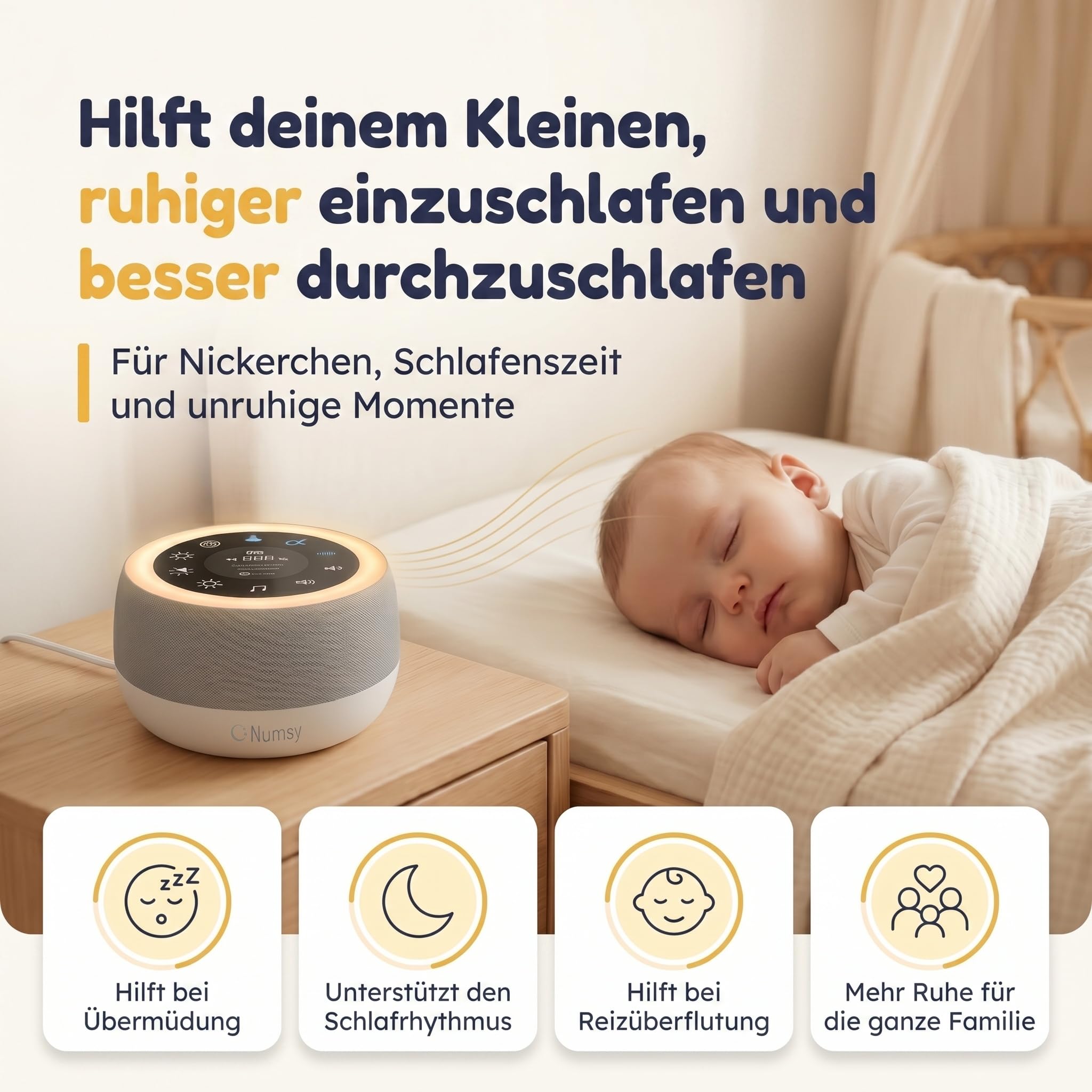 Numsy Touch White Noise Machine mit Nachtlicht - Einschlafhilfe Baby