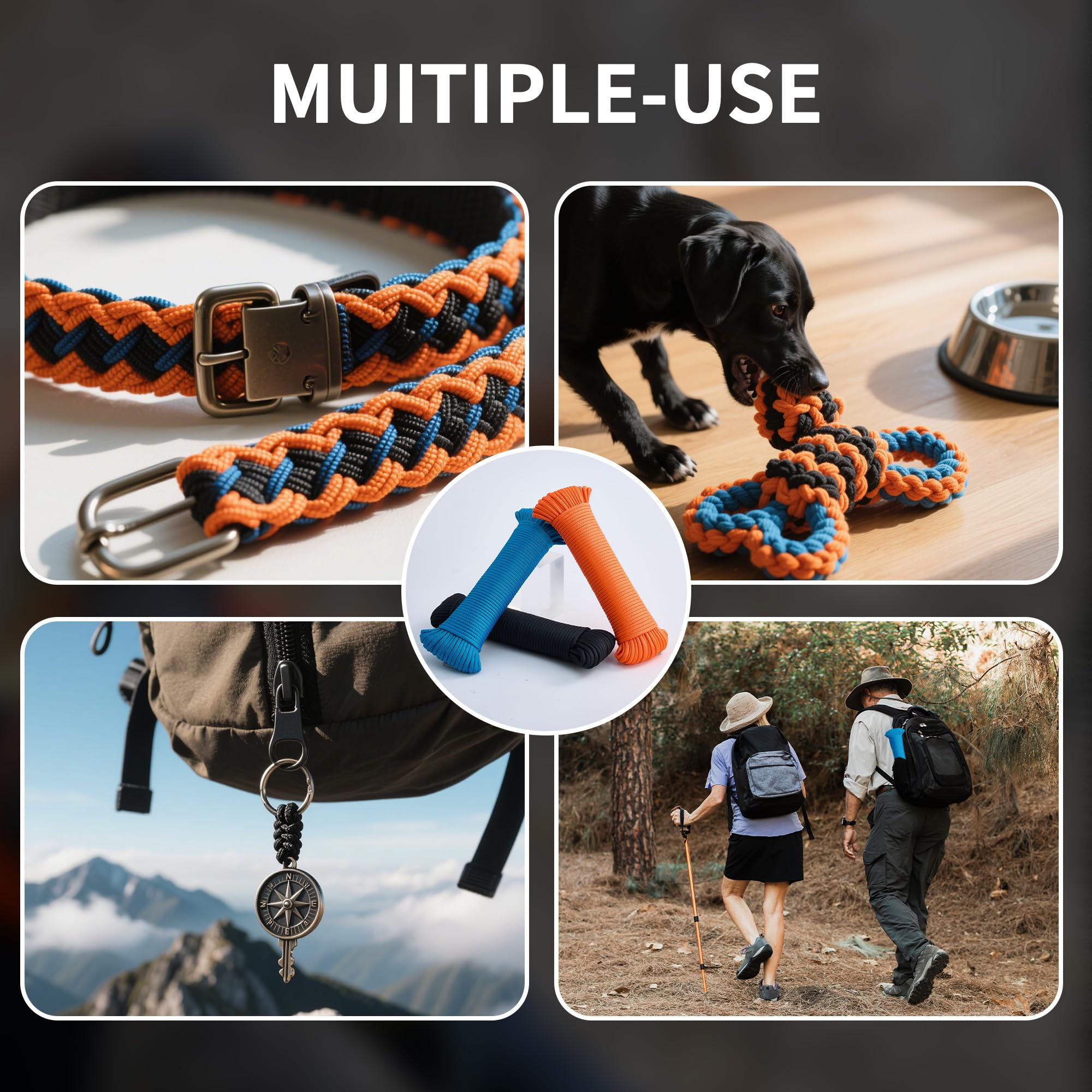Corda Paracord 550 da 4 mm, in poliestere 275, corda di sopravvivenza a 7 fili con nucleo arancione per campeggio, escursionismo, braccialetti fai da te, cordini e portachiavi, artigianato