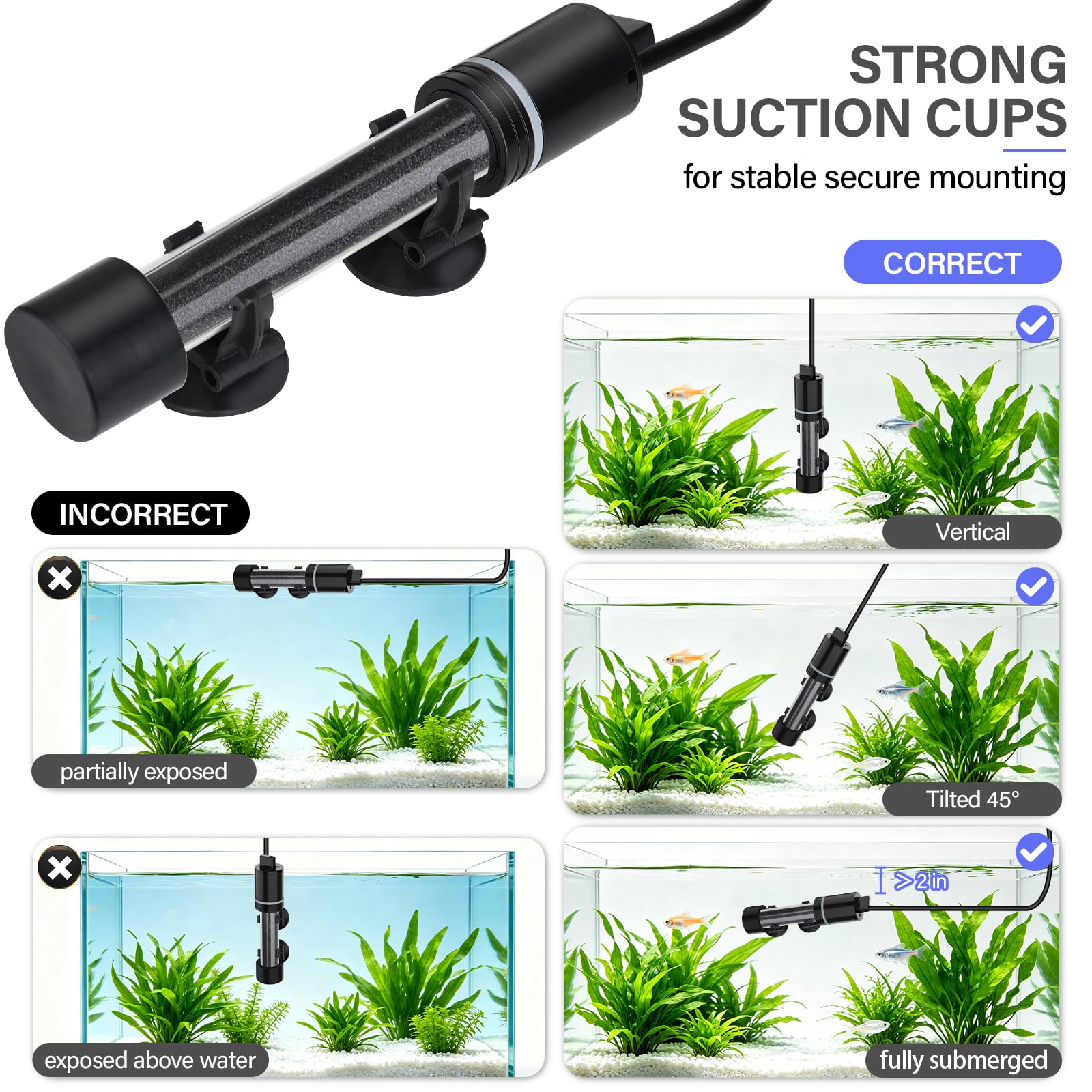 hygger Calentador de acuario de 300 W para tanques de 40 a 60 galones, control preciso de temperatura de ± 0,5 °C, doble sonda, controlador externo, protección contra sobrecalentamiento y