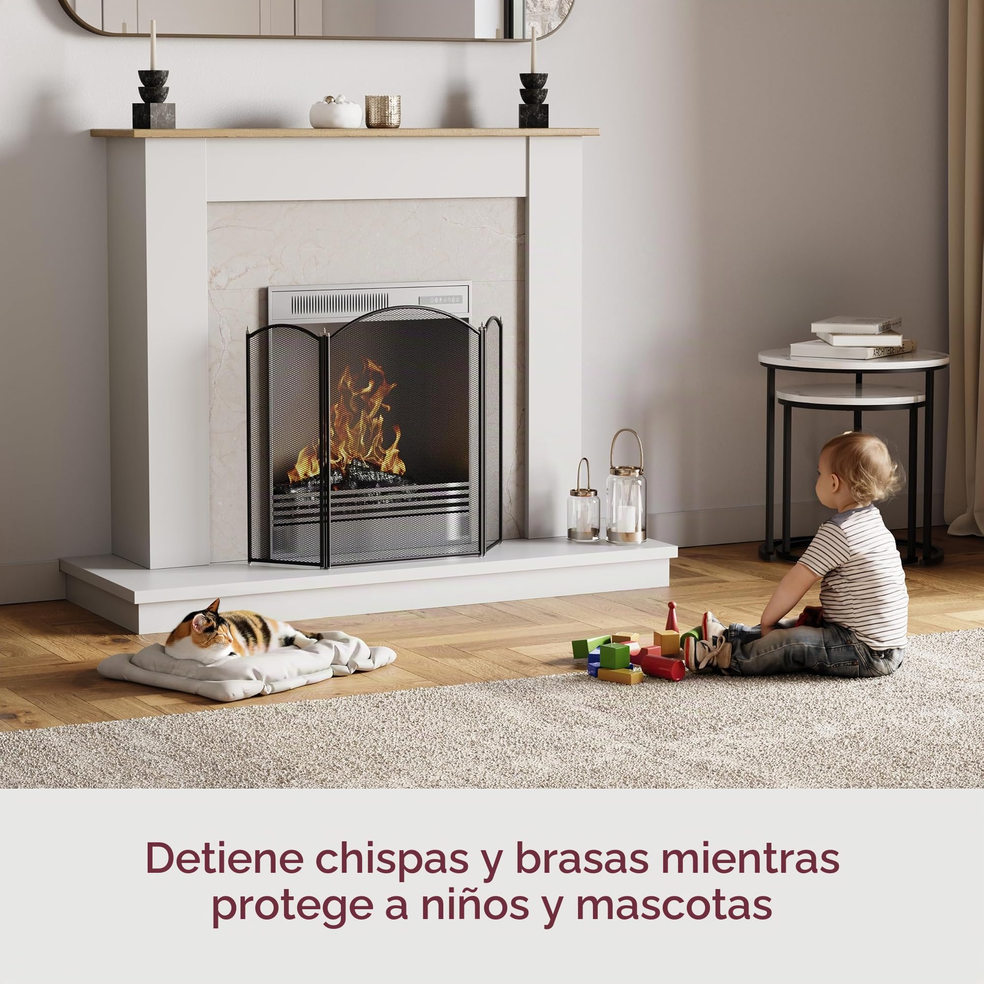 Fire Vida Selby - Protector contra Incendios de 3 Paneles, Metal, Color Negro