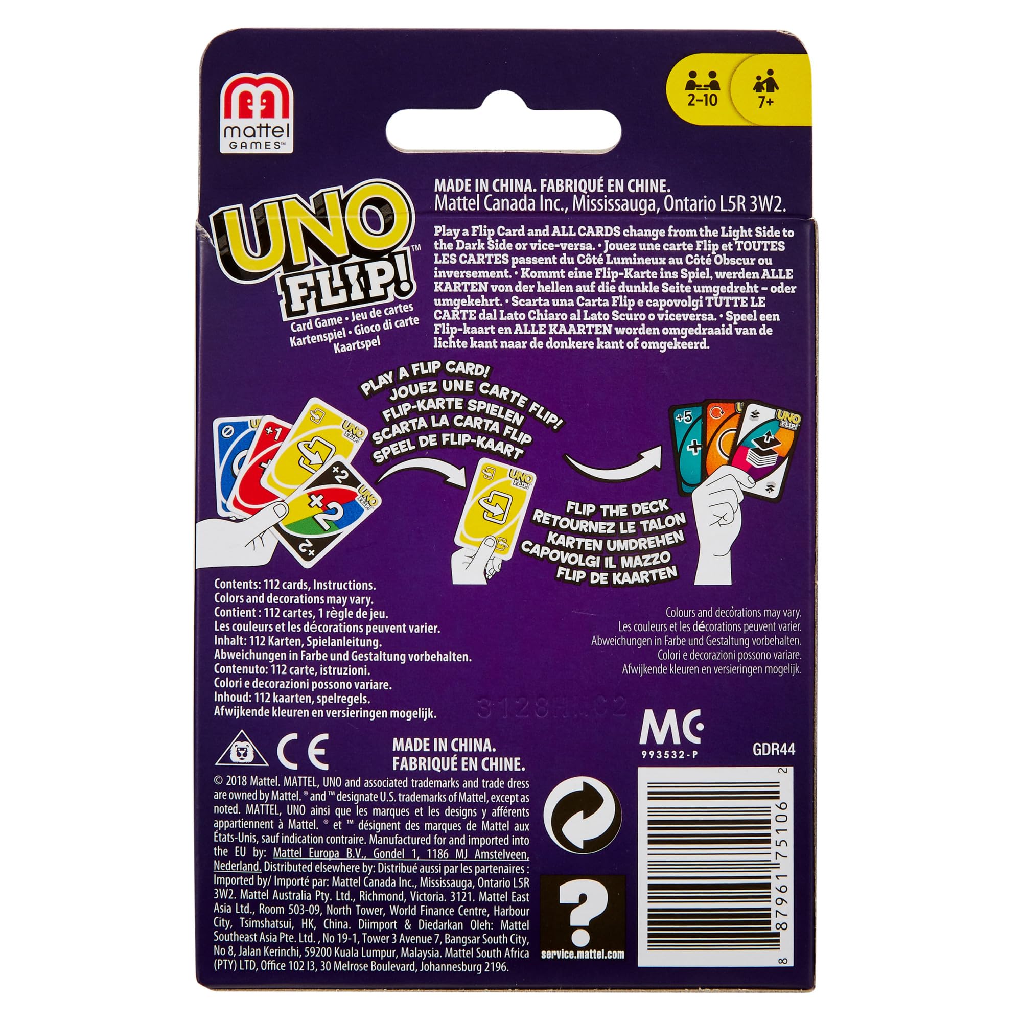 Mattel Games UNO FLIP!, Il mitico gioco di carte per tutta la famiglia in nuova elettrizzante variante, con il mazzo fronte/retro e una carta speciale FLIP, giocattolo per bambini, 7+ anni, GDR44