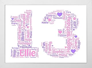 Personalised Birthday Gifts - 13th Birthday Gifts for her Keepsake - Word Art Personalised Gift Print Any Age - Unique Presents - Gifts for 13 Year Old Girls or Boys Son Daughter Sister Brother