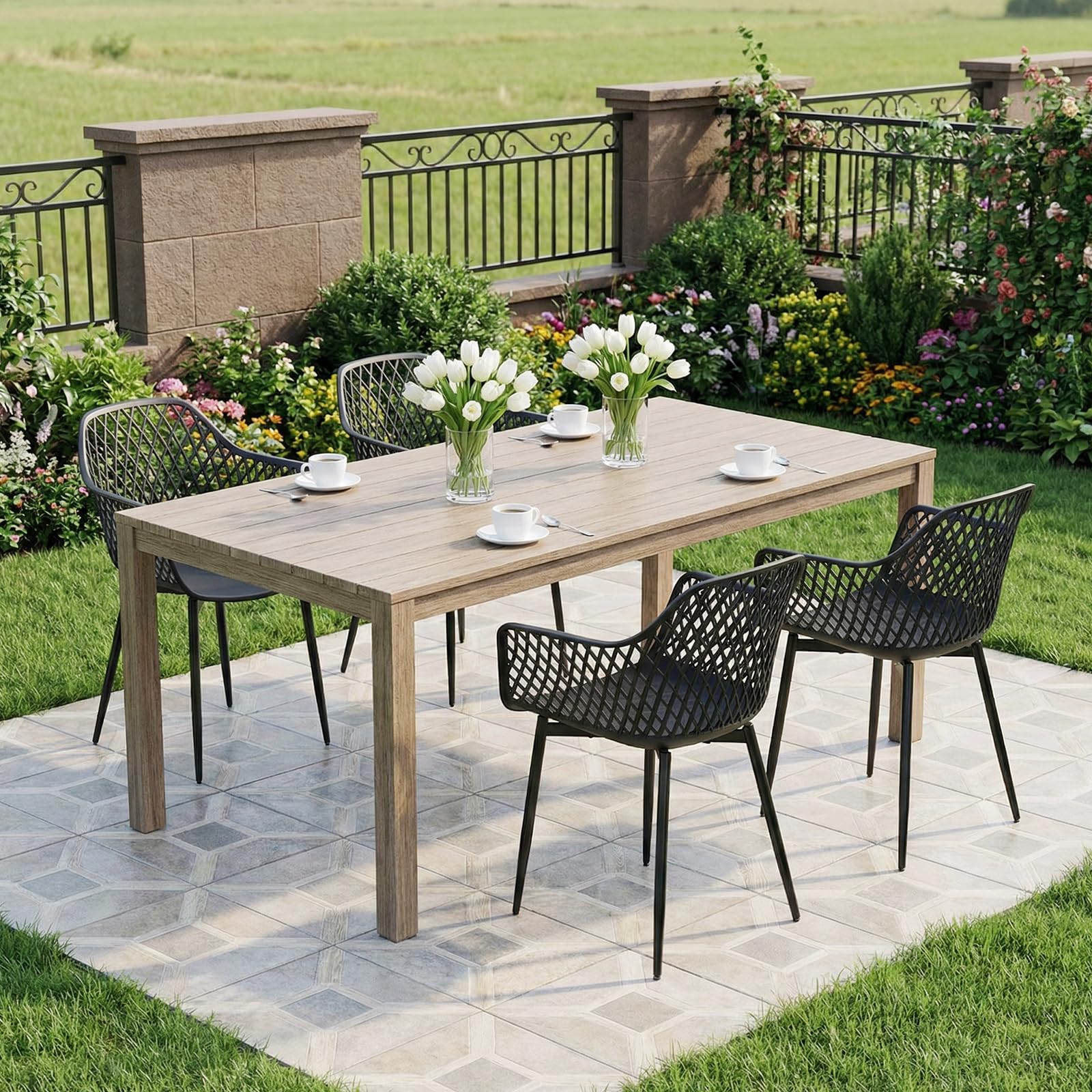 buybyroom Sillas Terraza Exterior, Juego de 6 Sillas Jardin Exterior con Reposabrazos, Patas de Metal y Respaldo de Plástico Ergonómico, para Jardín,Terraza,Balcón,Reuniones,Salón,Comedor,Negras