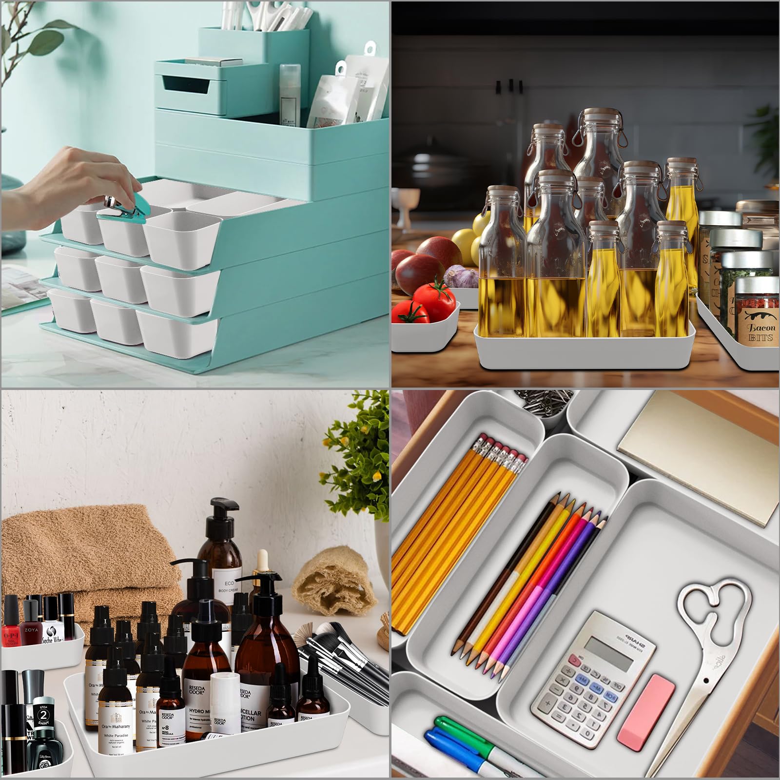 Cajones organizadores caja organizadora cajones sistema de organización 16 unidades cocina baño cosméticos almacenamiento especias organización Drawer plástico oficina escritorio separador con