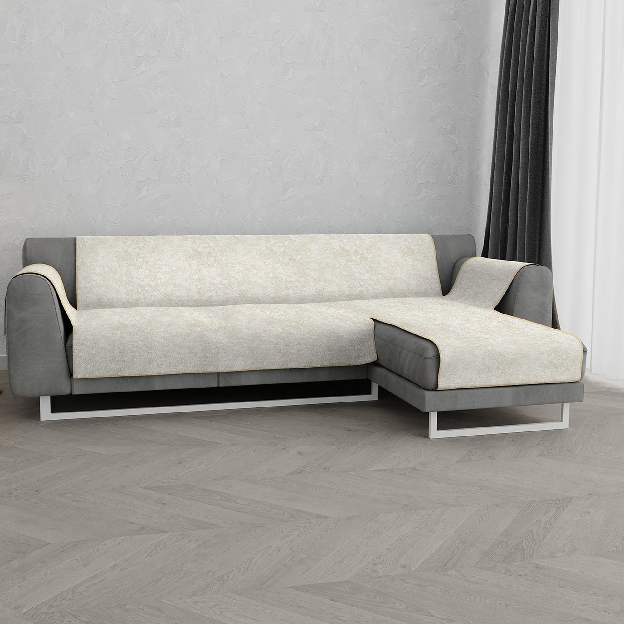 Glamour Non-Slip Sofa Cover, Made in Italy, Right Peninsula Cream 290 cm - Image 2