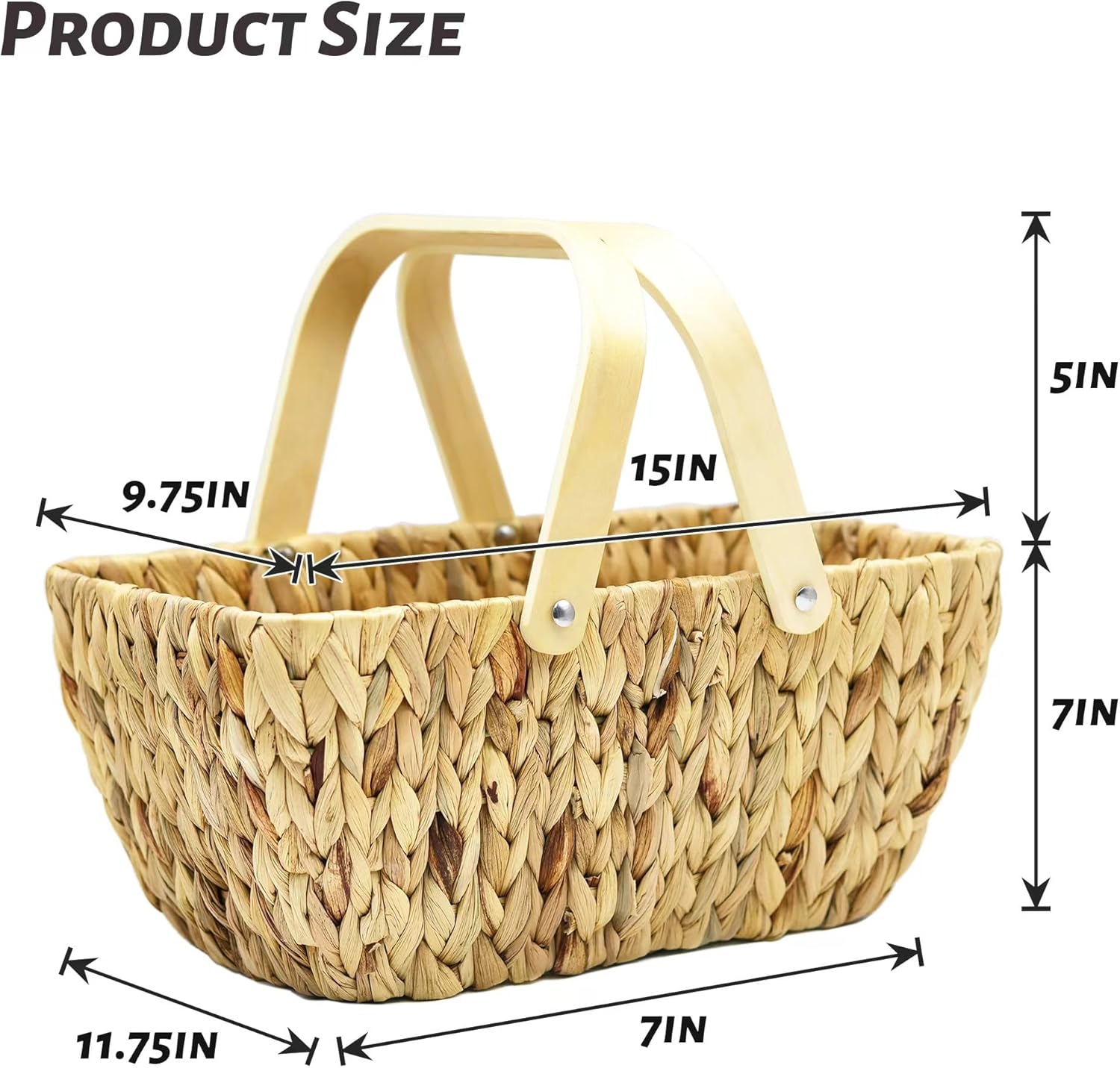 Basket with Handle-Wicker Picnic Basket,Natural Hand-Woven Basket with Lining Removable and Washable,Suitable for Easter,Mother's Day,Outdoor Camping,Picnic Size 15x9x7 Inches