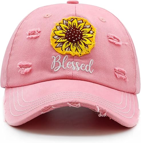 Waldeal Blessed Hats para mujer, gorra de béisbol bordada con girasol, regalos cristianos para hermana, hija, amigas