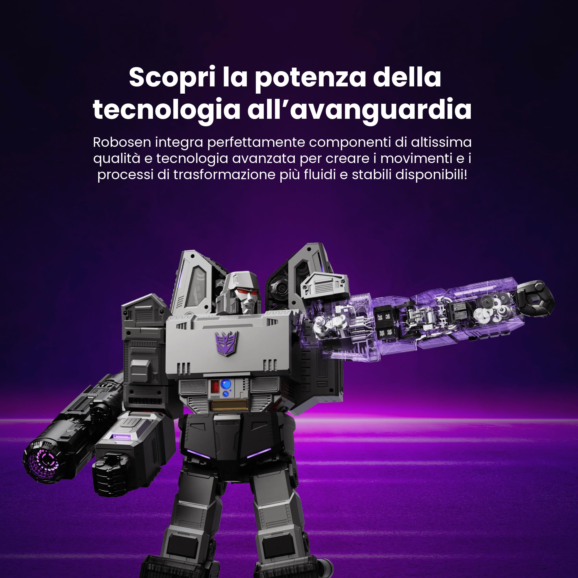 Robosen Flagship Megatron Robot Auto-Trasformabile | Controllo Vocale e App | Modalità Robot e Carro Armato | 36 Servomotori, 118 Microchip, 112 LED | Collector Premium