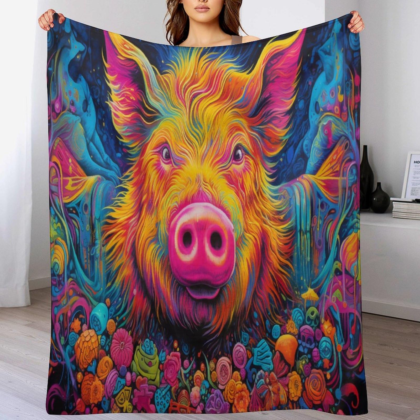 Couverture polaire cochon en flanelle douce 130x180cm pour le lit